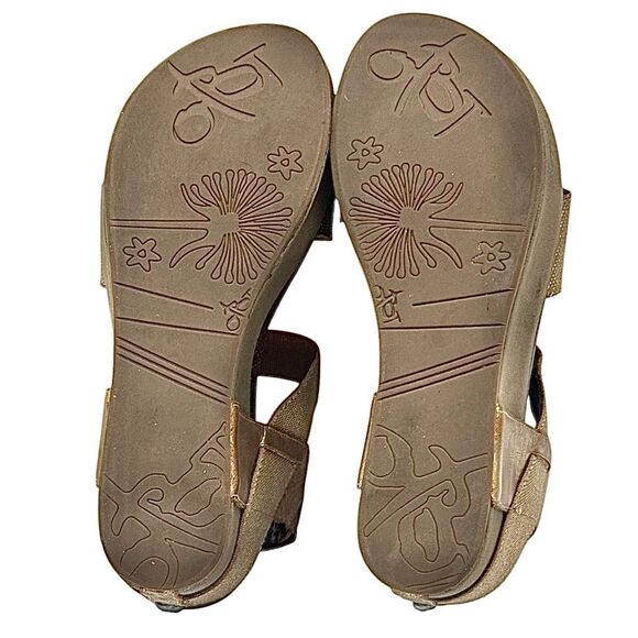 OTBT Bushnell Women’s Gold Pewter Leather Wedge Sandal Size 7 M Used Very Nice - Picture 4 of 8